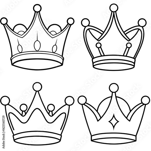 Royal Crown Coloring Page - Outline Vector Illustration for Kids and Adults