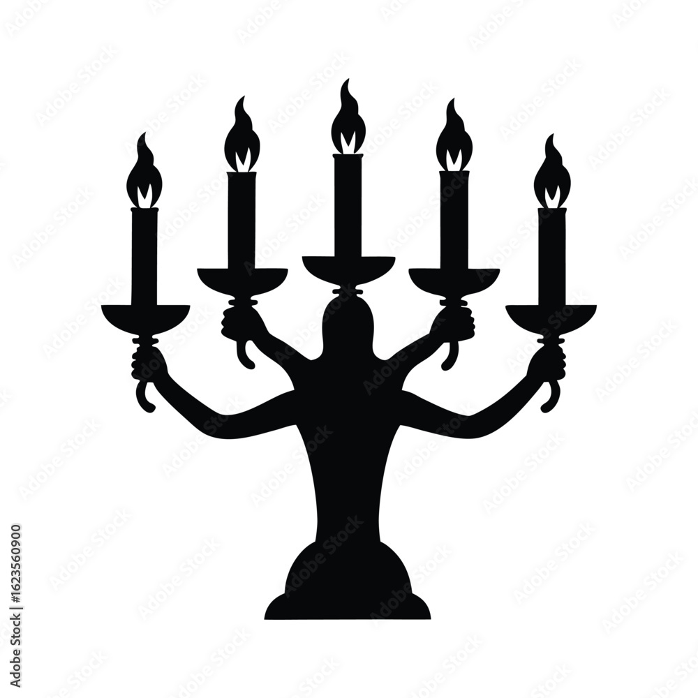 Fototapeta premium Figurative candelabra with five flames held by a multi armed figure