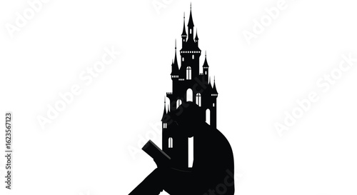 Silhouette of Reader with Castle, Imagination, Storytelling