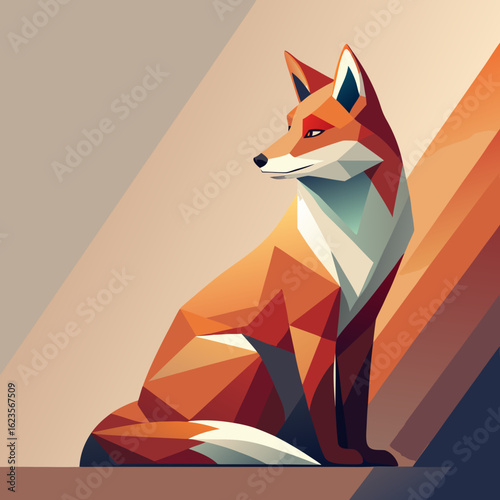 Stylized digital art of a fox, characterized by vivid colors and modern graphic design elements
