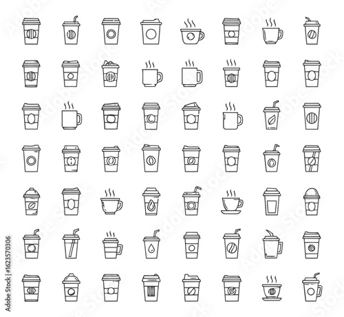 Vector art of collection of coffee cup icons on isolated background