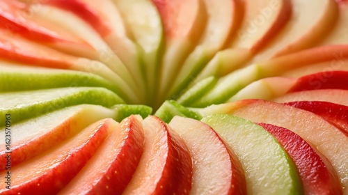 Closeup of Red and Green Apple Slices Displayed in a Circular Arrangement