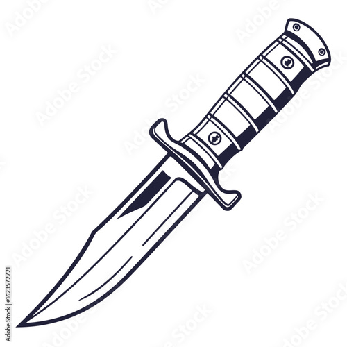 Classic combat knife with serrated edge and guard. Vector