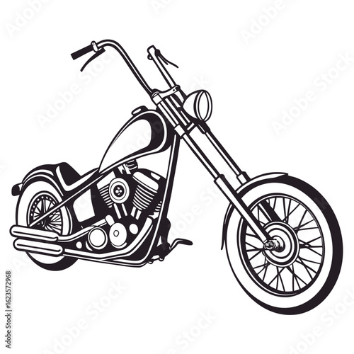 Classic chopper motorcycle illustration black and white. Vector