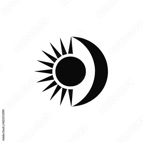 Stylized sun and crescent moon silhouette symbolizing duality and balance
