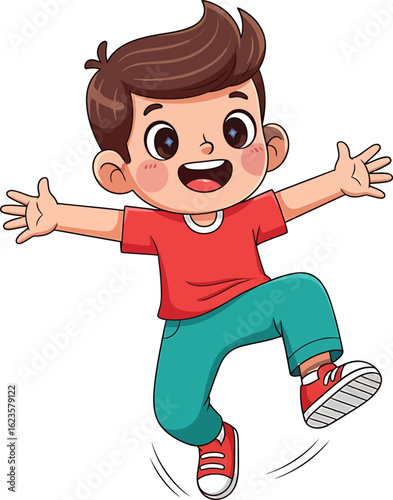 Cheerful Cartoon Boy Jumping with Joyful Exuberance A Lively Illustration of Childhood Happiness and Carefree Fun