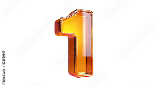 Number One, Glossy Golden Numeric Character, Isolated on transparent background