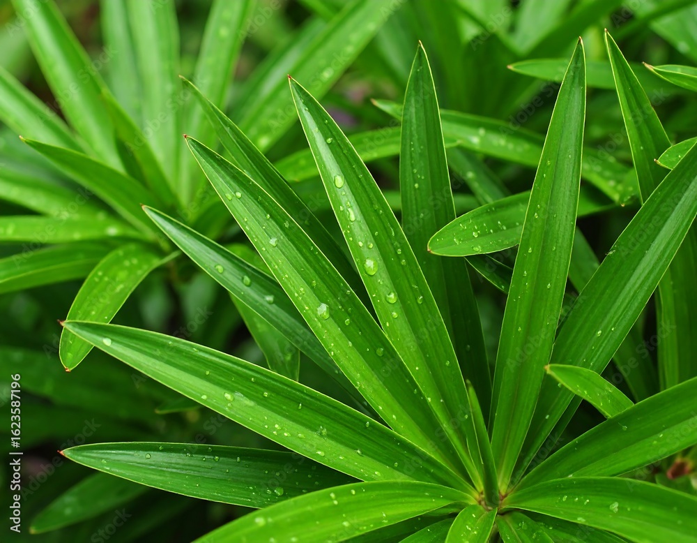 Fototapeta premium Close-up of lush green leaves with water droplets