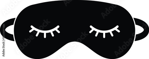 Black sleep mask with closed eyes icon