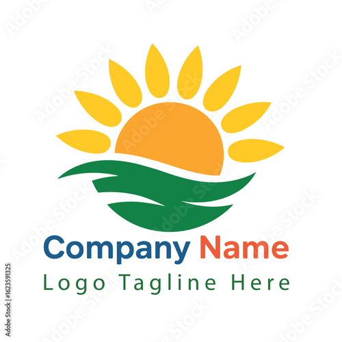 Sunrise logo design template for eco friendly business branding Vector illustration