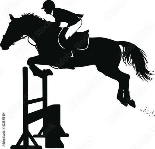 Equestrian jumper silhouette horse and rider leap