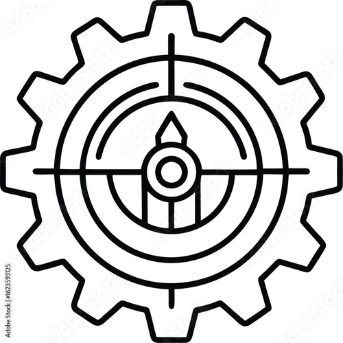 Gear with crosshairs icon symbolizing precision and mechanics