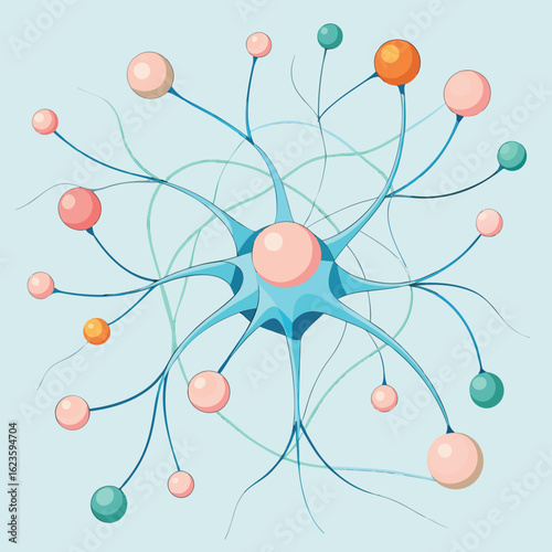 Abstract illustration of a neuron depicting biological processes and neural connections within the human brain