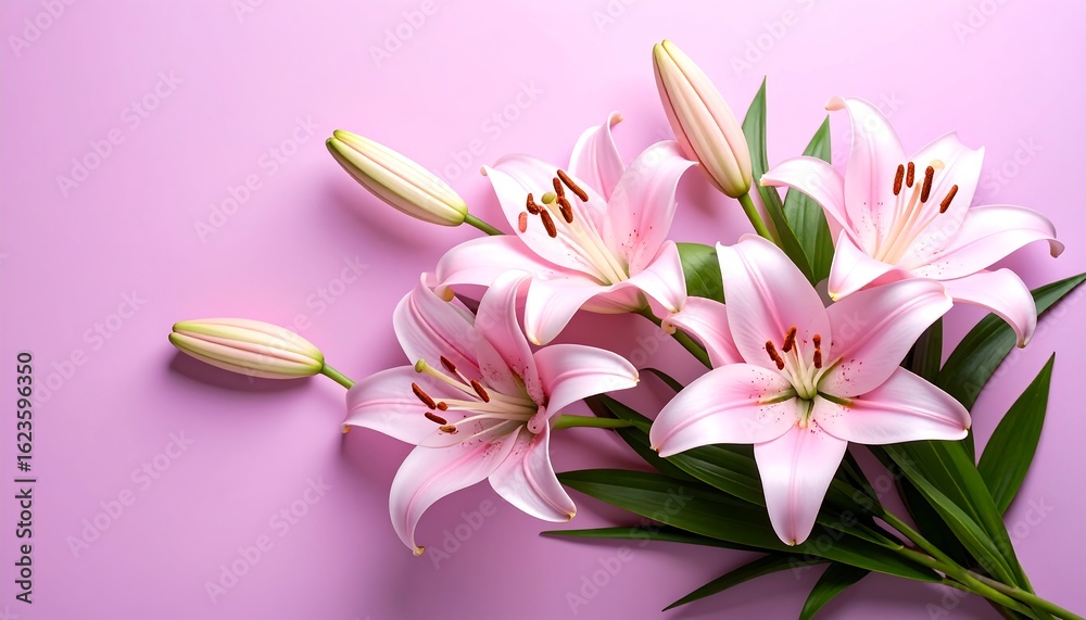 Fototapeta premium Pink lilies on pastel background