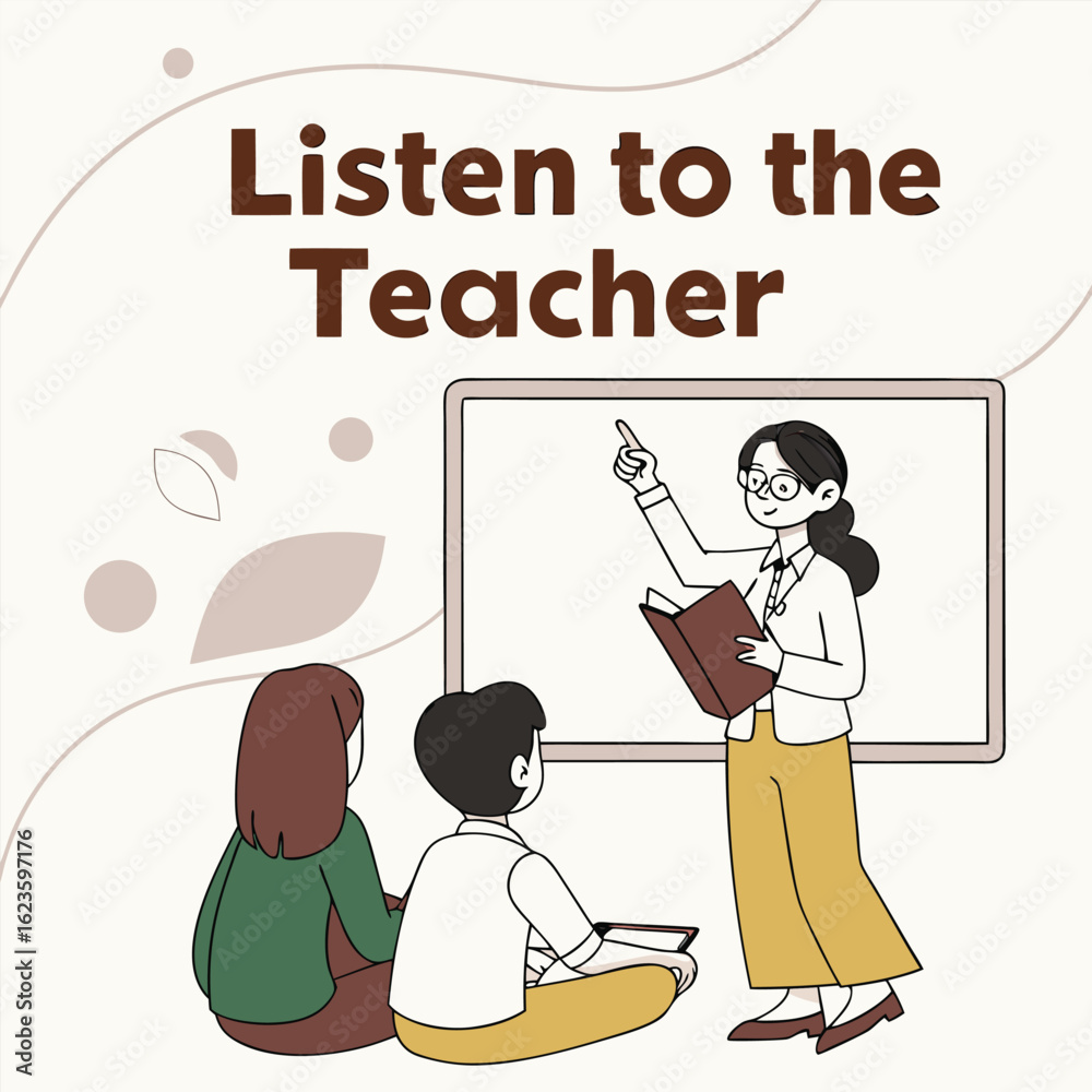 Naklejka premium Education classroom scene of a teacher speaking in front of students during a lesson for school and learning concepts