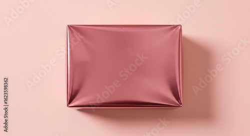 Elegant Square Gift Wrapped in Lustrous Rose Gold Foil on a Monochromatic Pink Background