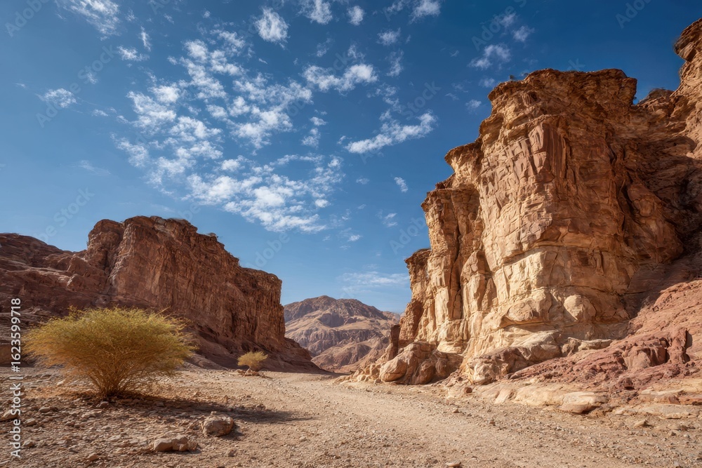 Fototapeta premium Discover Timna Park, a natural wonder in Israel's nature reserve. Explore its stunning landscape and unique rock formations from the Jurassic period. Plus, enjoy fun activities for all ... 