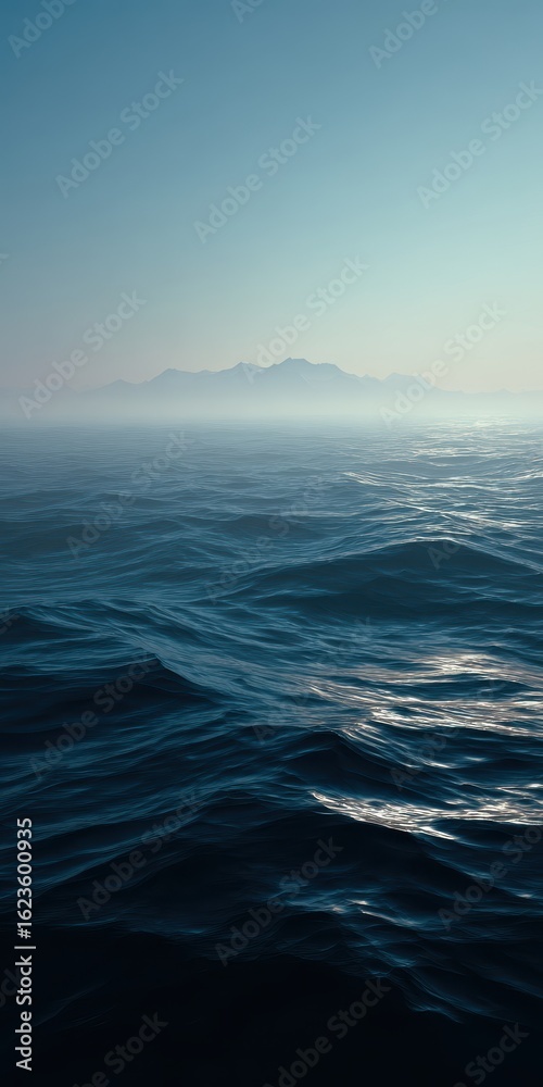 Obraz premium Ocean Waves and Distant Mountains