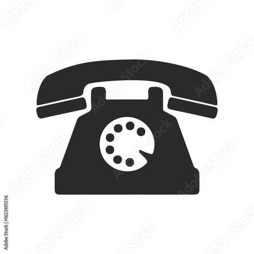 Vintage rotary telephone icon in black and white on white background