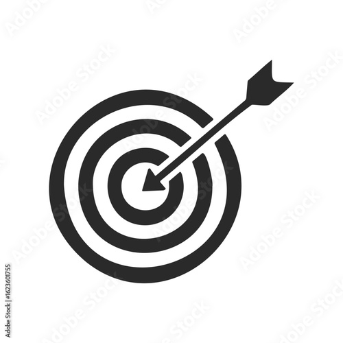 Black target icon with arrow hitting bullseye on white background