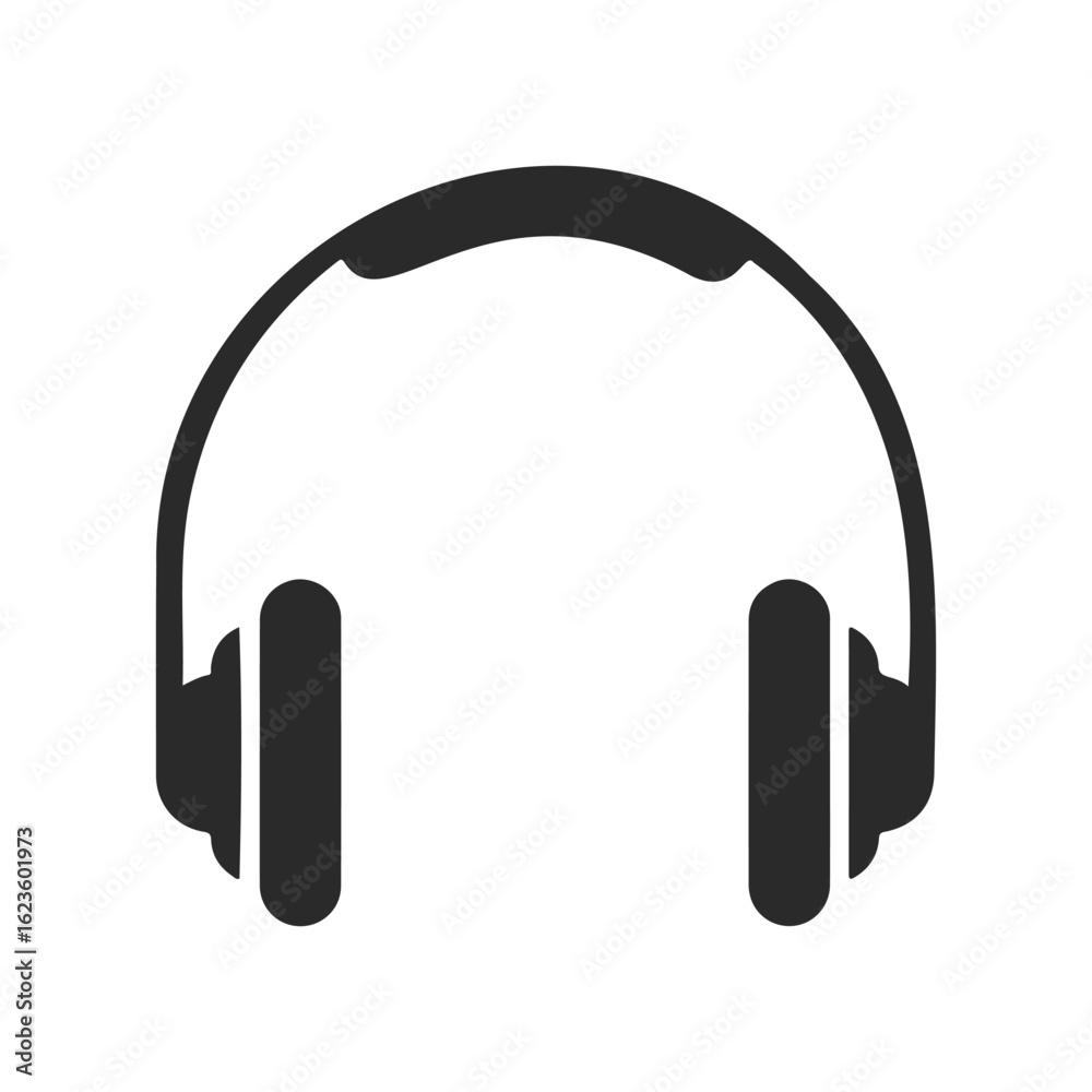 Black headphones icon on white background for audio and music Black headphones icon on white background for audio and music