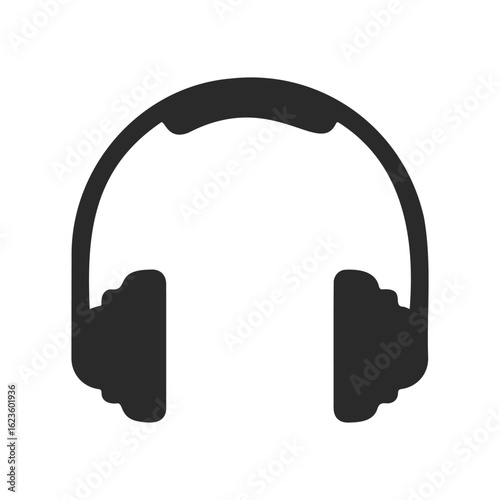 Minimalist black headphones icon on white background