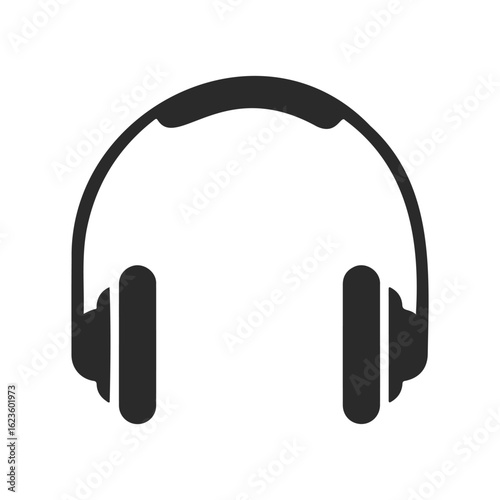 Black headphones icon on white background for audio and music