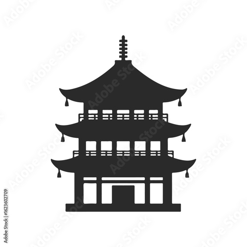 Silhouette of traditional asian pagoda with multiple tiers and curved roofs