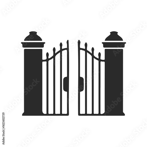 Vintage iron gate silhouette with pillars