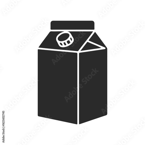 Black and white milk carton icon on white background