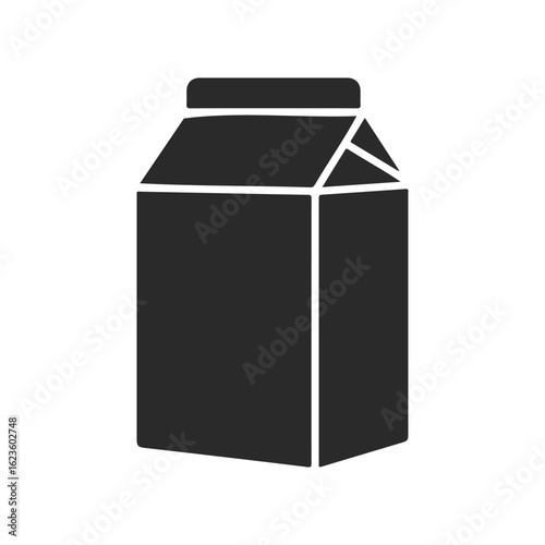 Black milk carton icon on white background: minimalist packaging design