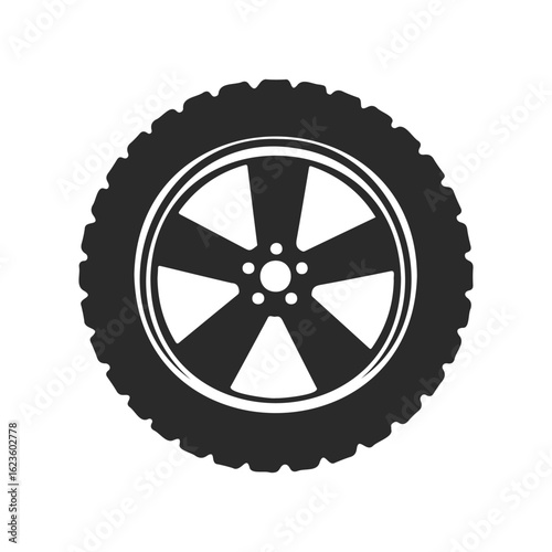 Black tire icon with five-spoke alloy wheel on white background