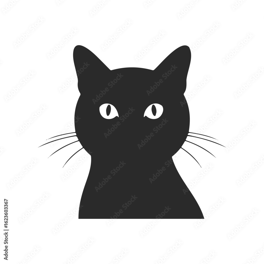 Obraz premium Silhouette of black cat with whiskers on white background