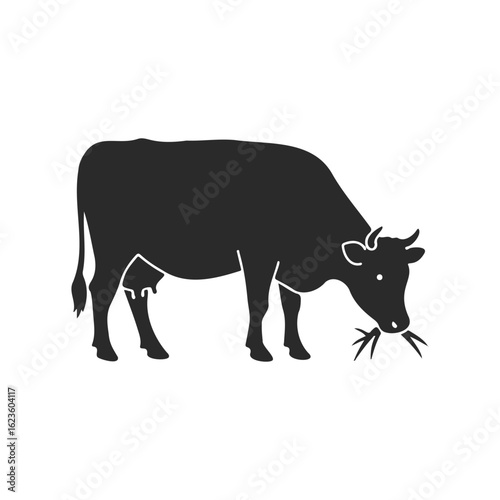 Silhouette of cow grazing with simple outline design