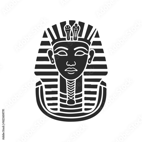 Black and white pharaoh mask illustration of ancient egyptian king
