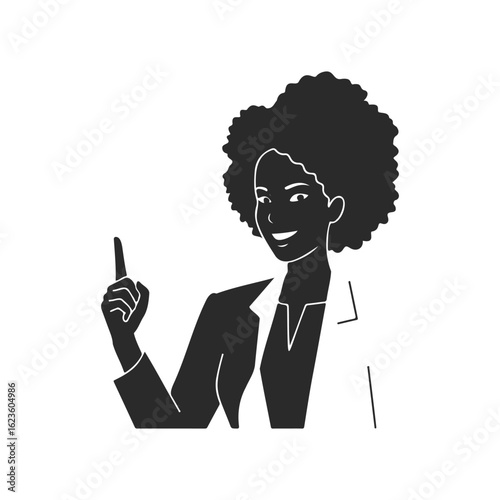 Confident african female professional smiling and pointing upward