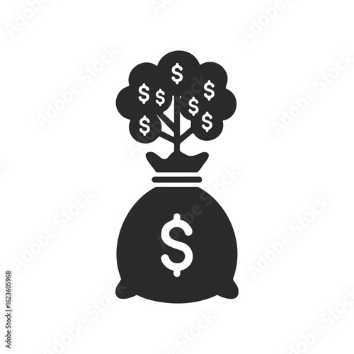 Money growth icon: dollar tree in bag symbolizing financial growth and investment