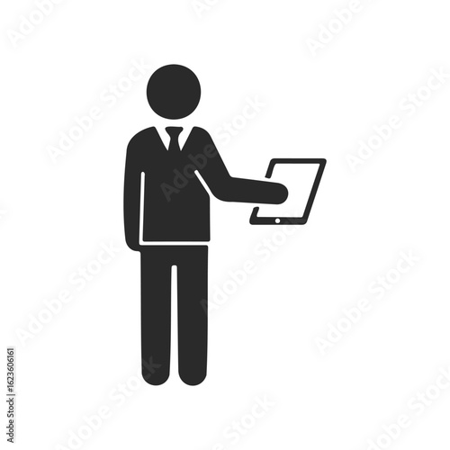 Business person icon holding tablet in suit and tie