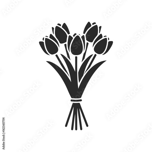 Silhouette of tulip bouquet on white background: minimalist floral icon