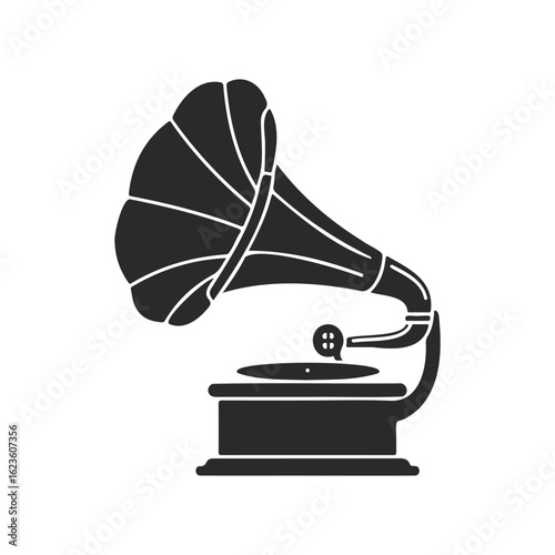 Vintage gramophone silhouette on white background