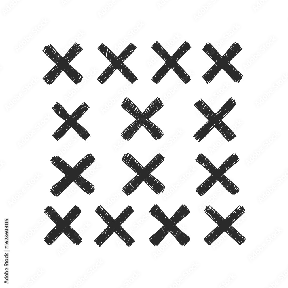 Hand-drawn black cross marks pattern on white background Hand-drawn black cross marks pattern on white background