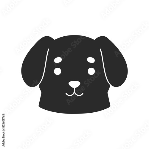 Cute black dog icon with floppy ears and simple facial features