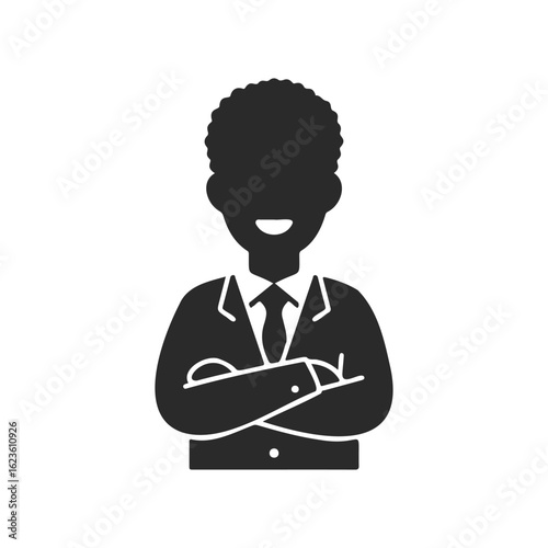 Silhouette of african male adult in suit with folded arms