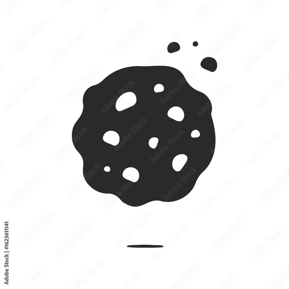 Fototapeta premium Black and white cartoon asteroid illustration with craters