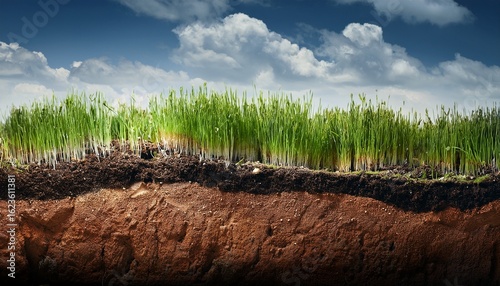 underground ecosystem with soil layers and plant growth