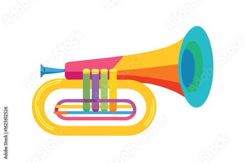 Vibrant cartoon trumpet with colorful valves and bell