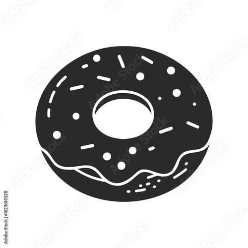 Black and white donut icon with sprinkles