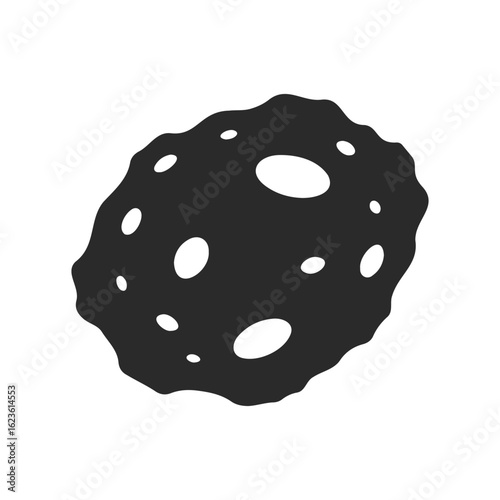 Black and white asteroid with craters in space illustration