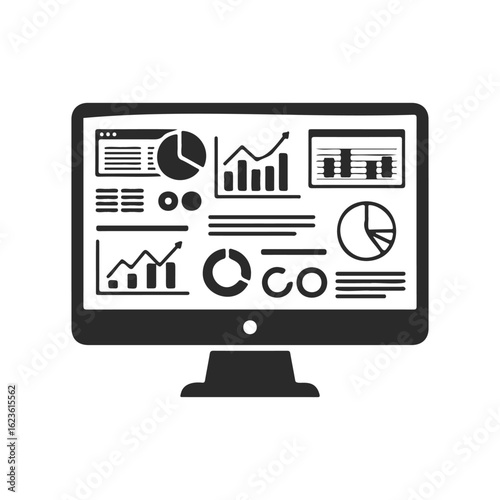 Data analytics dashboard with graphs and charts on computer screen
