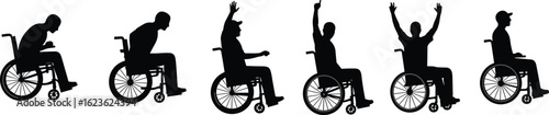 MobileWheelchair silhouette sequence showing emotional shift, slouched to celebration, disability empowerment, positivity, transformation, inspiration